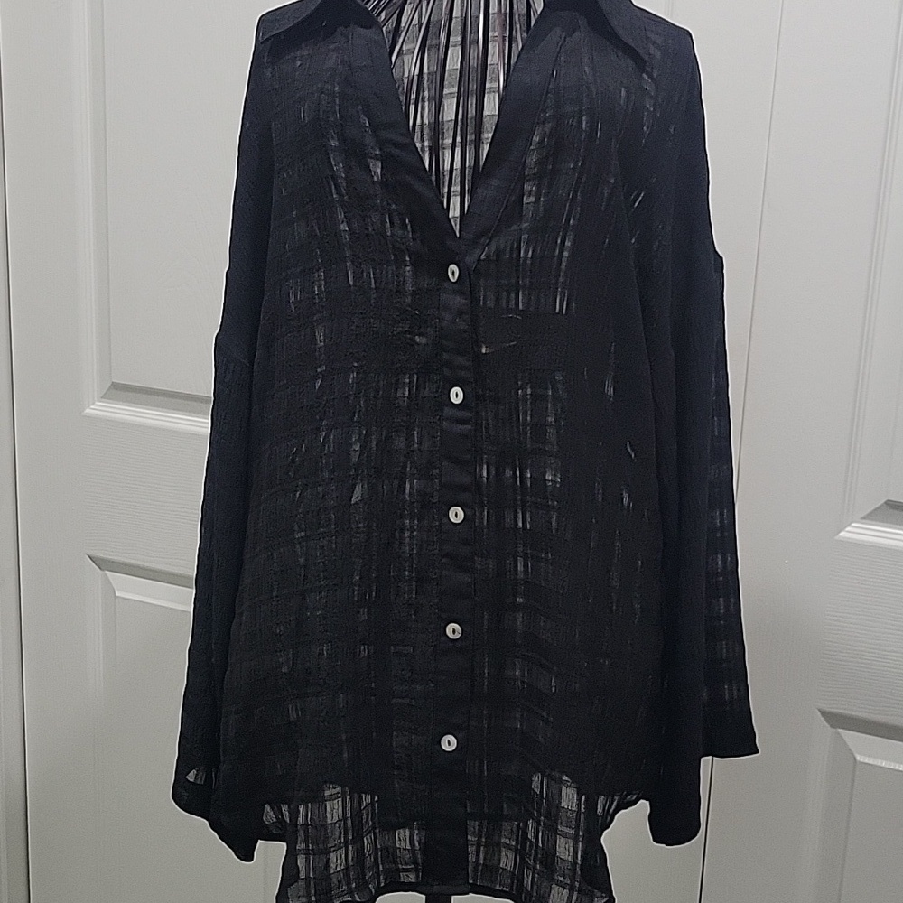 NEW IN Black Sheer Button-Up Blouse SIZE Medium